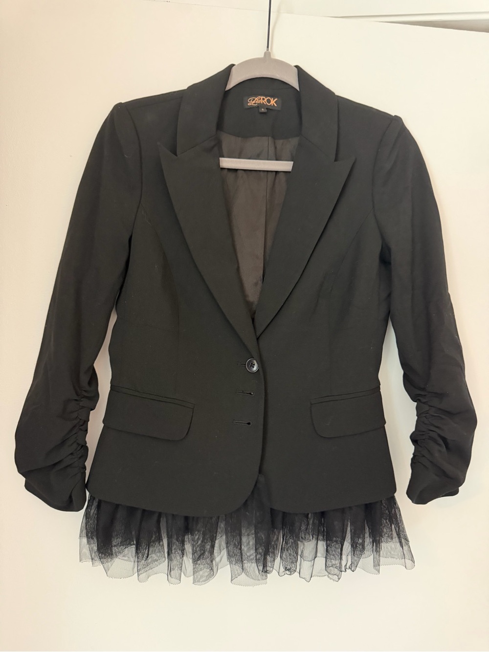 LaRok Black Tailored Blazer with Tulle Hem vintage